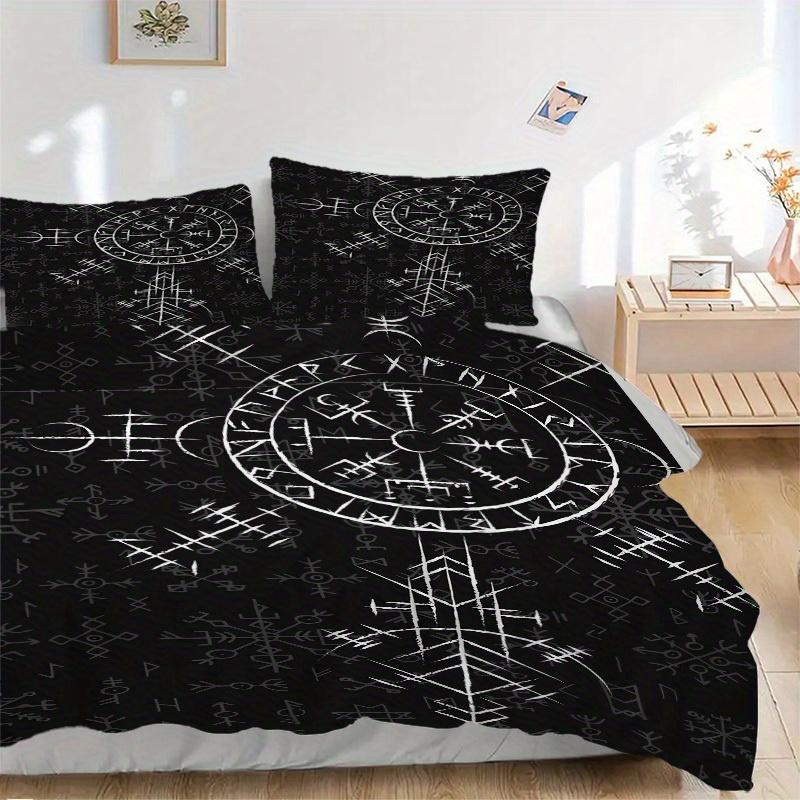 3pcs Viking Runes Bedding Set Soft Polyester Down Comforter Cover and Pillowcases, Suitable for All Seasons, Practical Gifts for the Home 0729093