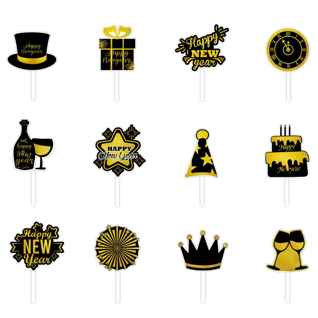 12/24pcs 2025 Happy New Year Cupcake Toppers Hello 2025 Cake Picks New Years Eve Party Supplies Welcome 2025 New Year Cake Decor