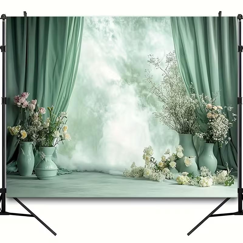 2D Elegant Mint Green Floral Drape Backdrop Photo Booth Background Cloth