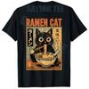 Y2k Funny Cat Ramen Graphic Tee Japanese Kawaii Anime Cat Tshirt Cute Manga Kitten Comic Graphic Clothes Novelty Saying Tee Top