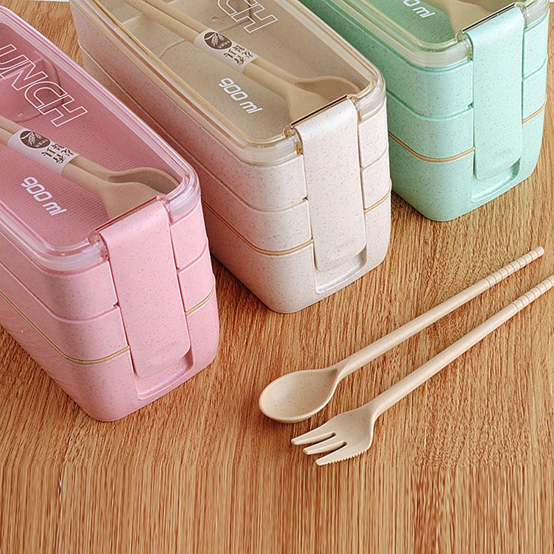 Küche 900ml Mikrowellen-Lunchbox Weizenstroh Geschirr Lebensmittelaufbewahrungsbehälter Kinder Kinder Schule Büro Tragbare Bento-Box