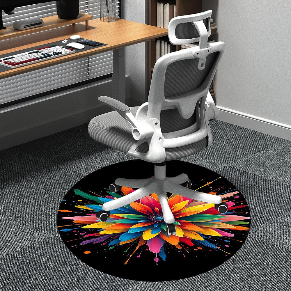 1PCColorful Bloom Office Round Area Rug,  Mat Suitable For Office, Under Office Chairs Bedroom Living Room Home Decor, Room Deco