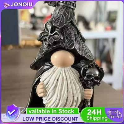 Halloween Resin Horror Gnome Figurine with Skull & Bat Witch Aesthetic Gnomes Decoration Decorative for Home Office Decor