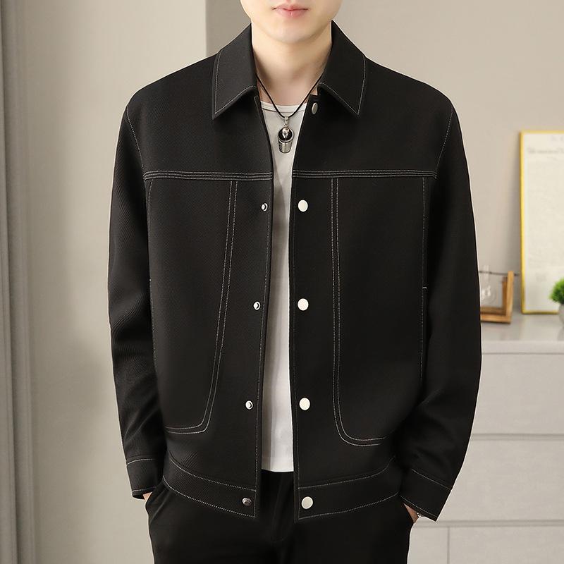 Men's 2026 Spring New Contrast Stitching Lapel Jacket - Korean Style Casual High-End Outerwear