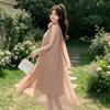 Design sense loose flower neck sleeveless dress fairy summer gentle wind French off-the-shoulder skirt long dress tide