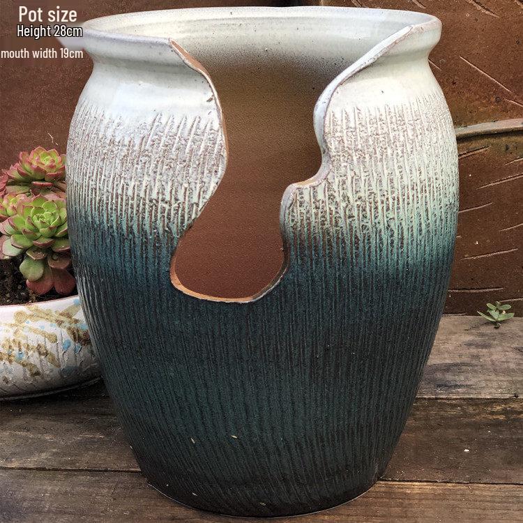 Handmade Retro Ceramic Purple Clay Pot - Large Succulent Pot with Old Branch Design
