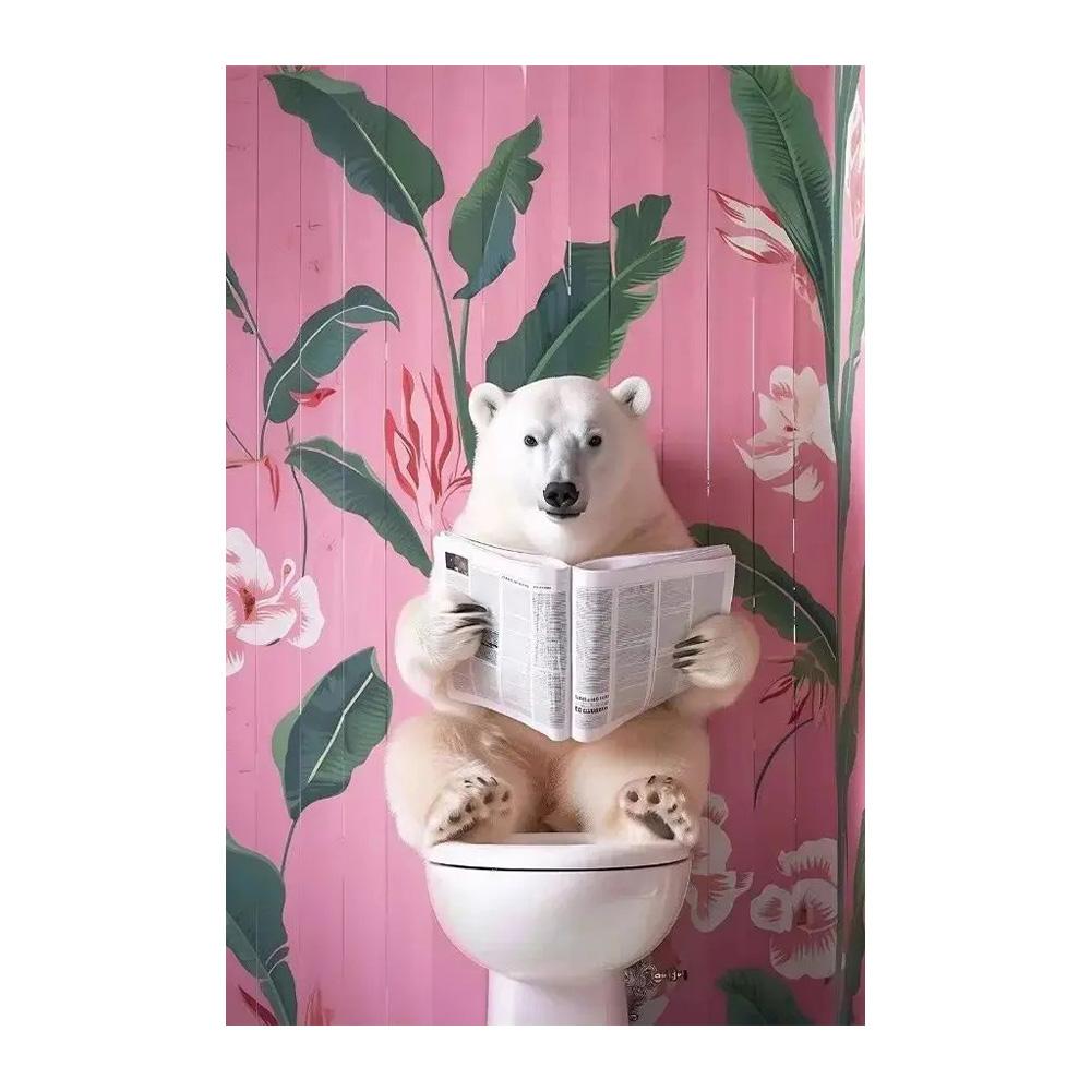 Funny Toilet Animals Black Cat Dog Flamingo Bear Tiger Reading Newspaper Poster Canvas Painting Wall Art Pictures Bathroom Decor