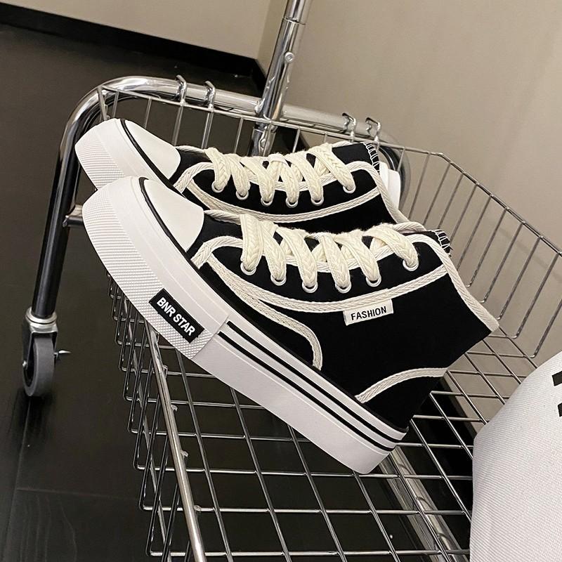 Canvas shoes women's spring and summer new wheat ears Velcro little white shoes platform sports board shoes