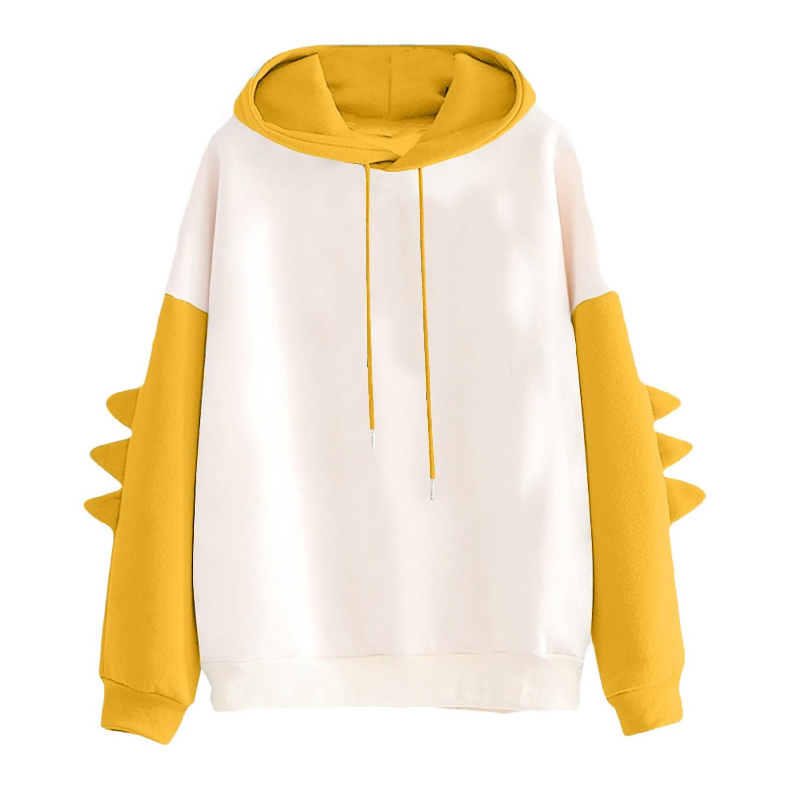 

Fashion Women Casual Solid Color Long Sleeve Splice Sweatshirt Tops XL жёлтый