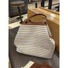 2025 New Korean Niche Fashion Commuter Versatile Canvas Bag, High-end Lazy Large-capacity Striped Tote Bag