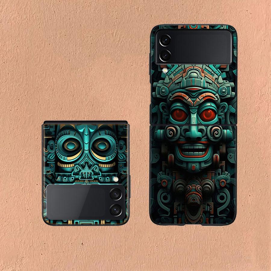 Aztec Maya Stone Coque For Samsung Z Flip7 6 Galaxy Case Shockproof Z Flip5 Z Flip3 4 5G Hard Cover Phone TPU PC Hard Funda