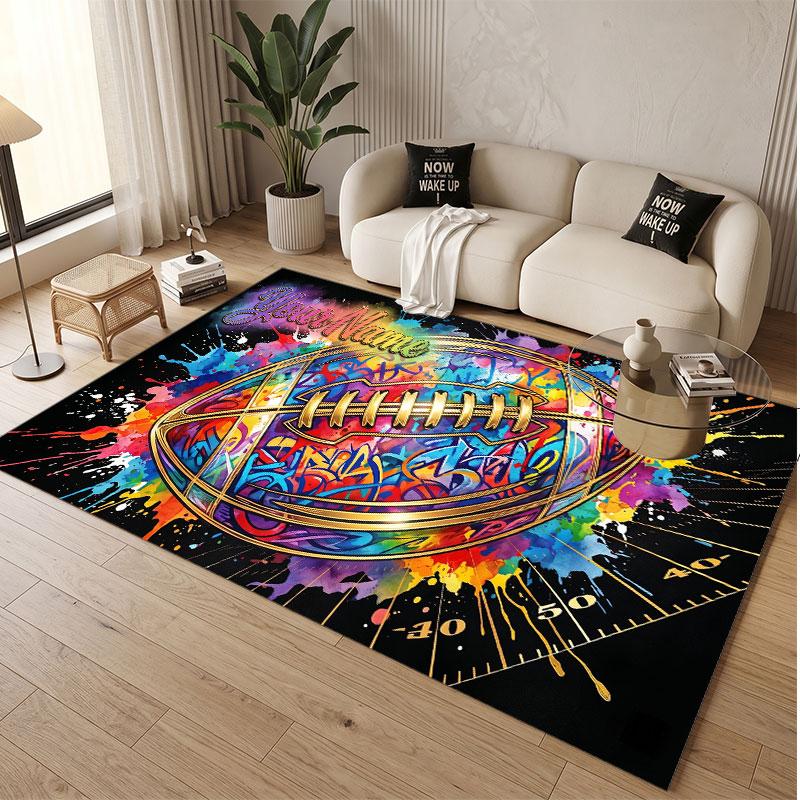 American Football Theme Soft Crystal Velvet Rug Custom Name & Text Print Non Slip Floor Rug for Bedroom Living Room