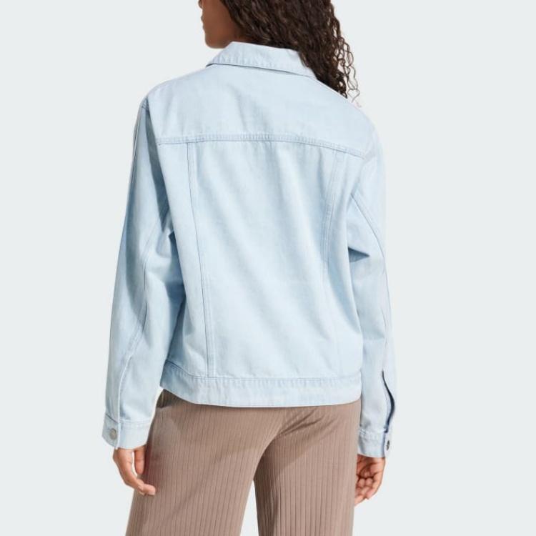 Adidas Originals Solid Color Single-Breasted Loose Long Sleeve Denim Jacket Women Jackets Blue JD4753