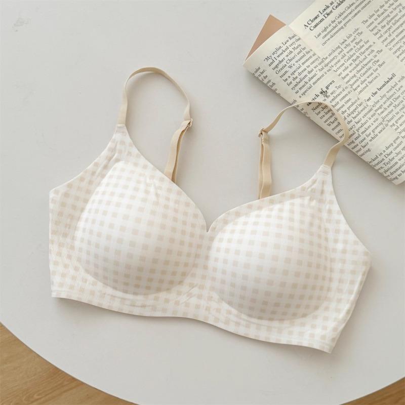 Gingham Wireless Bralette Seamless Adjustable Strap Bra For Women