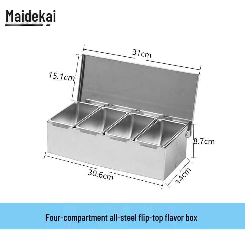 Maidekai Stainless Steel 4-Compartment Seasoning Box Set