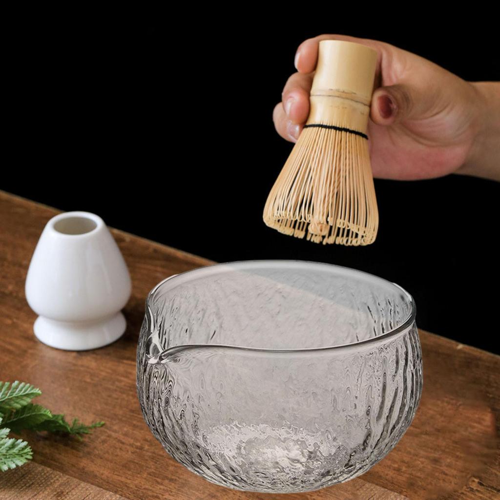 Matcha Hammered Glass Bowl Glass Tea Accessories Handcrafted with Spout