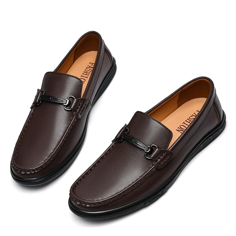 Fashion Stylish Metal Buckle Men Loafers New Genuine Leather Mens Casual Shoe Moccasins Breathable Men Driving Shoes Comfy Slip On Flats