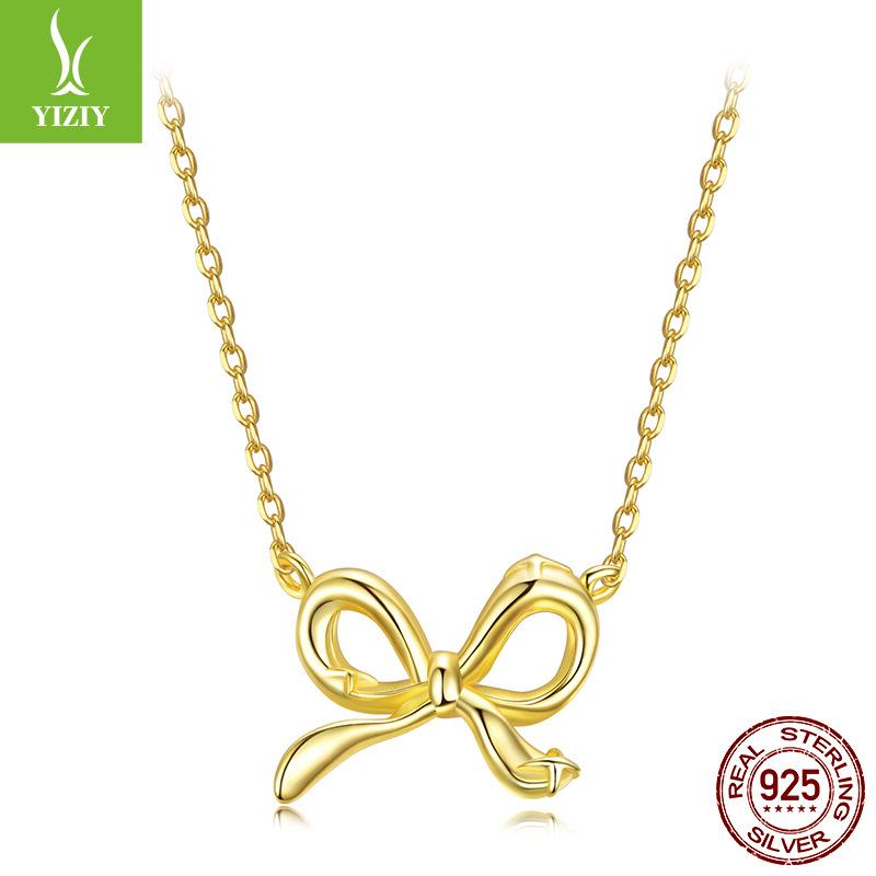 Simple Temperament Bow Necklace Collarbone Chain Versatile Classic S925 Sterling Silver Necklace Jewelry