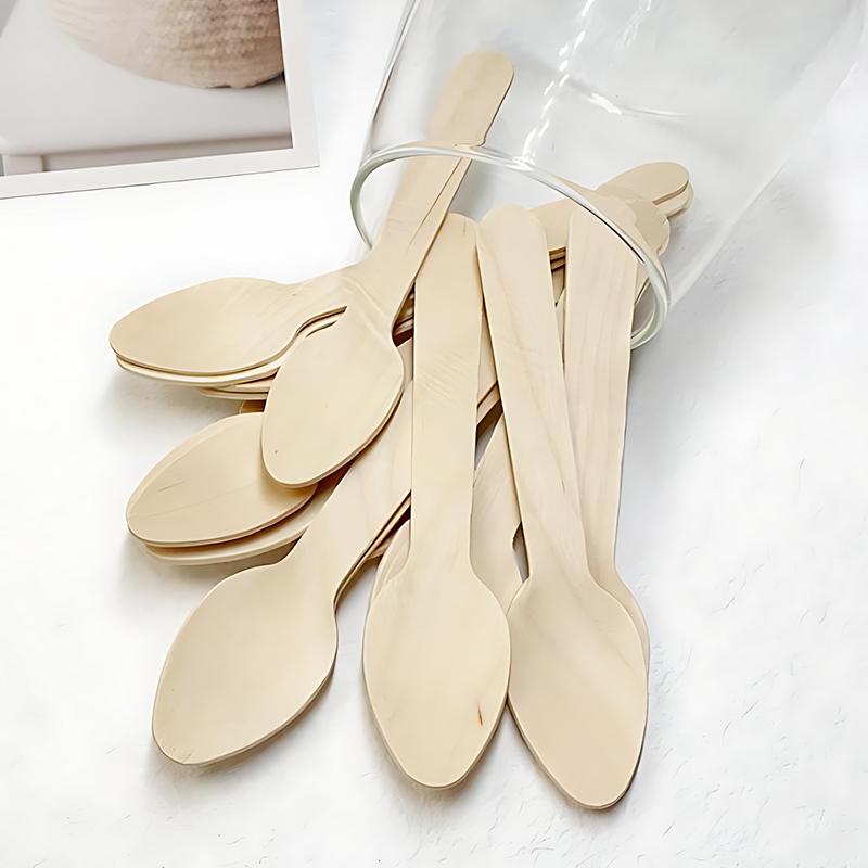 50PCS/Pack Disposable Wooden Fork Spoon 14cm Size Tableware Home Office Restaurant Camping Picnic Travel Lightweight Cutlery ZYF
