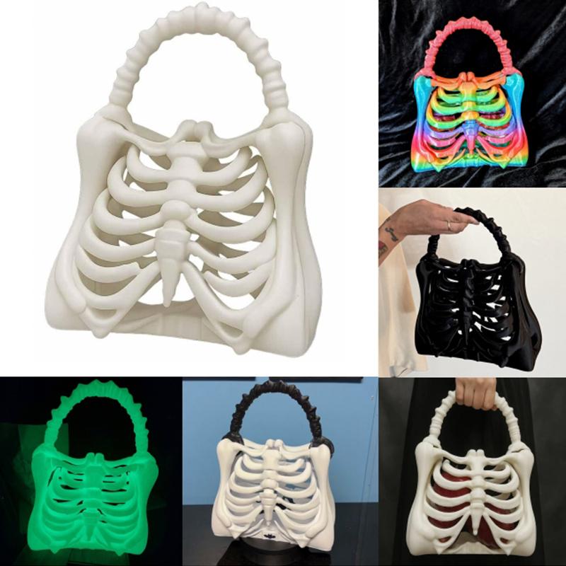 Bolso de Huesos de Esqueleto Impreso en 3D Bolso de Esqueleto Gótico Bolso Espeluznante Realista de Caja Torácica Bolsillo Funcional Fiesta Temática de Halloween