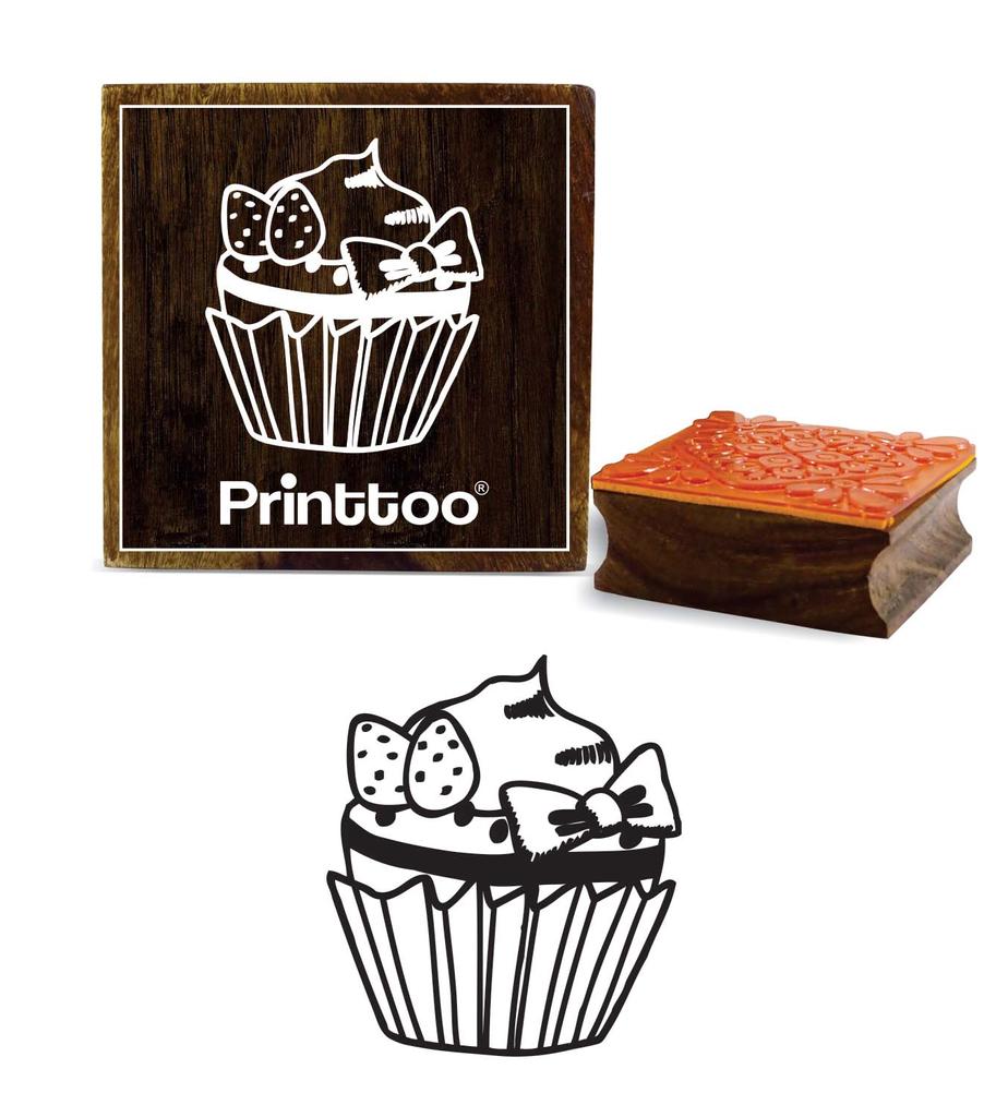Printtoo Scrap-Booking Cup Cake Design Square Wooden Rubber Stamp Crafting Block-2 X 2