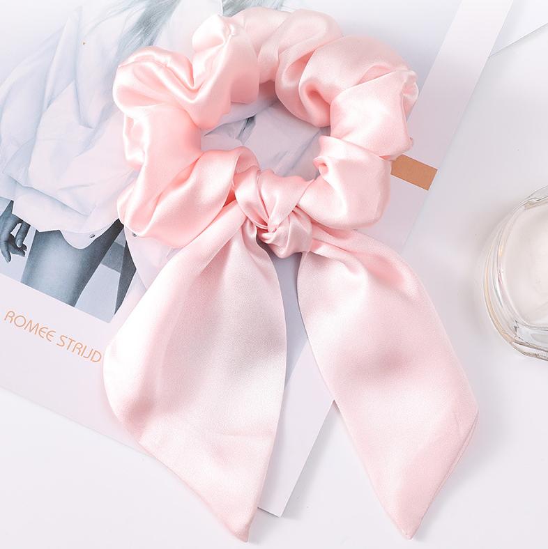 Hot Summer Mulberry Silk Hair Tie Large Satin Fabric Scrunchies Hair Band Woven Bow Hair Rope for Women