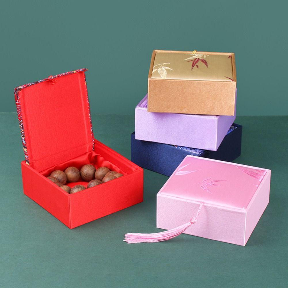 Chinese Style Vintage Tassel Jewelry Box Bamboo Leaves Damask Jewelry Storage Box High-quality Jewelry Packaging Box