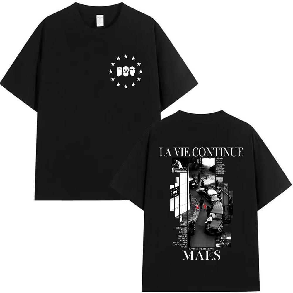 

Rapper La Vie Continue Maes Album 2025 Graphic T Shirts Men s Gothic Hip Hop Clothing T-shirts Punk Short Sleeve Cotton T-shirt 4XL