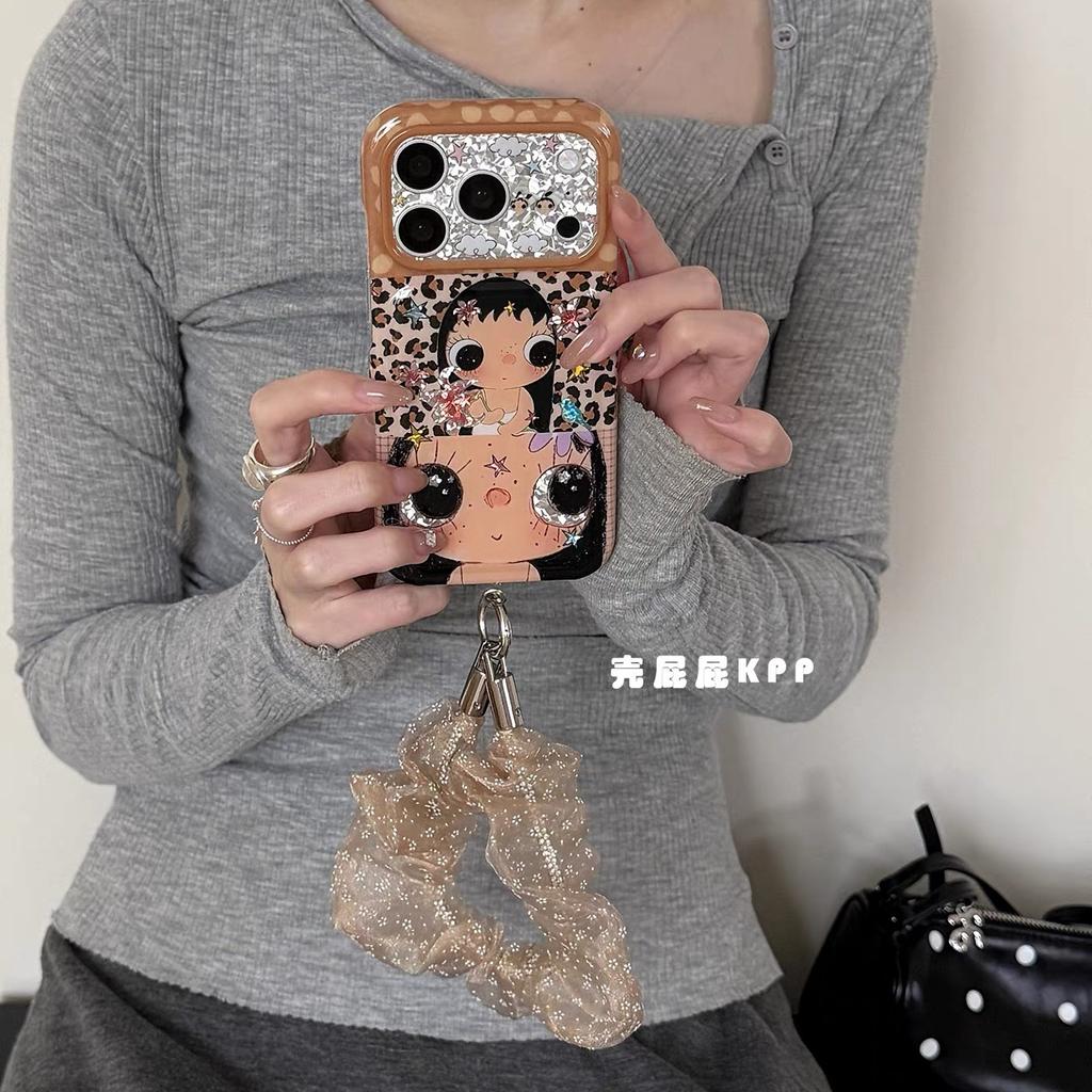 Autumn and Winter Brown Leopard Print Cute Big Eyes Small Jade Portable Rope Suitable for iPhone11promax Apple 11 Mobile Phone Case 11