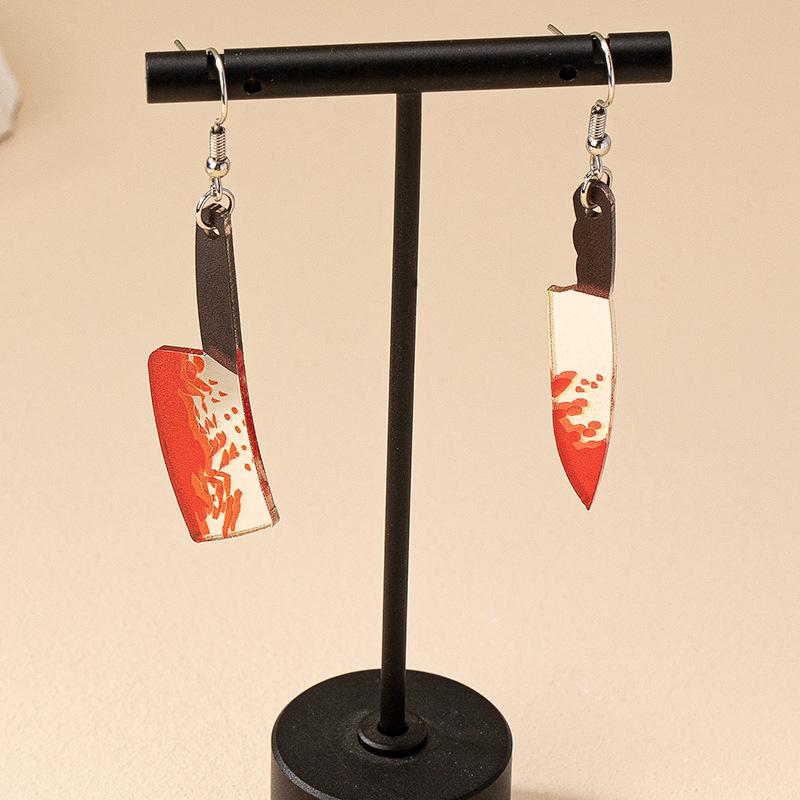 1 par Europeisk og amerikansk grenseoverskridende Halloween tegneserie blodig kjøttøks øredobber Dame morsomme overdrevne kniv øresmykker