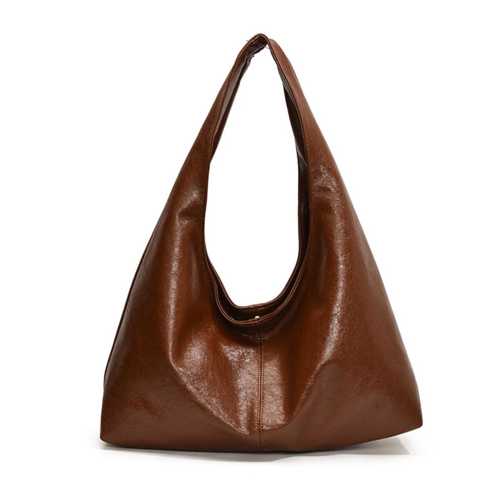 Solid Color Retro PU Tote Bag Tote Bag Underarm Packs Sweet Large Capacity Handbag  Office Worker