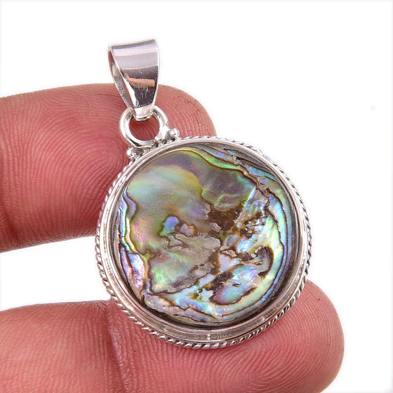 

Natural Abalone Shell Gemstone 925 Solid Sterling Silver Gift Pendant 1.5 m2p72
