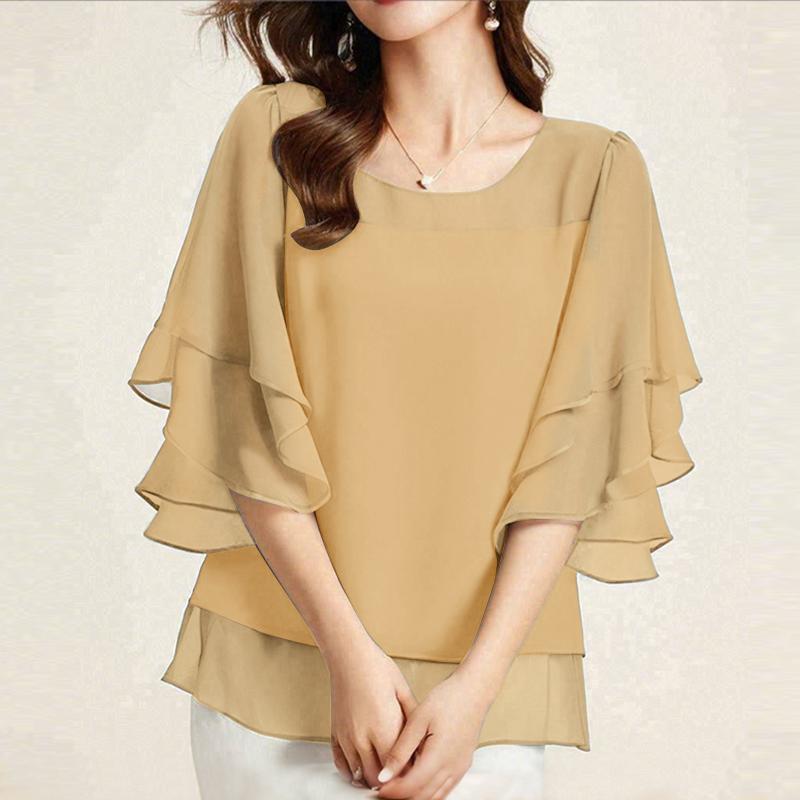 ZANZEA Women Casual Round Neck Ruffles Sleeve Loose Blouse