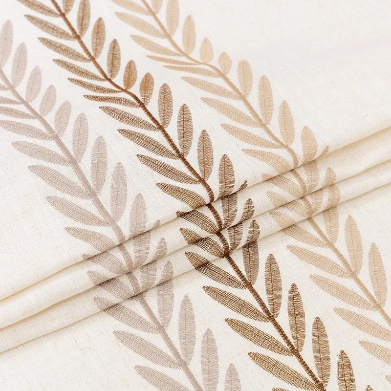 Embroidered Tablecloth Cotton Linen Waterproof Rectangle Table Cover Vintage Leaf Pattern for Kitchen Dining Living Room Decor