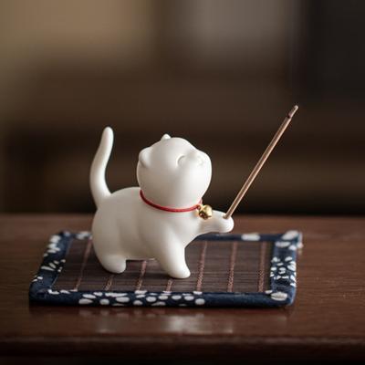 Multifunctional Adorable Cartoon Cat Shape Ceramic Incense Holder for Home Decoration