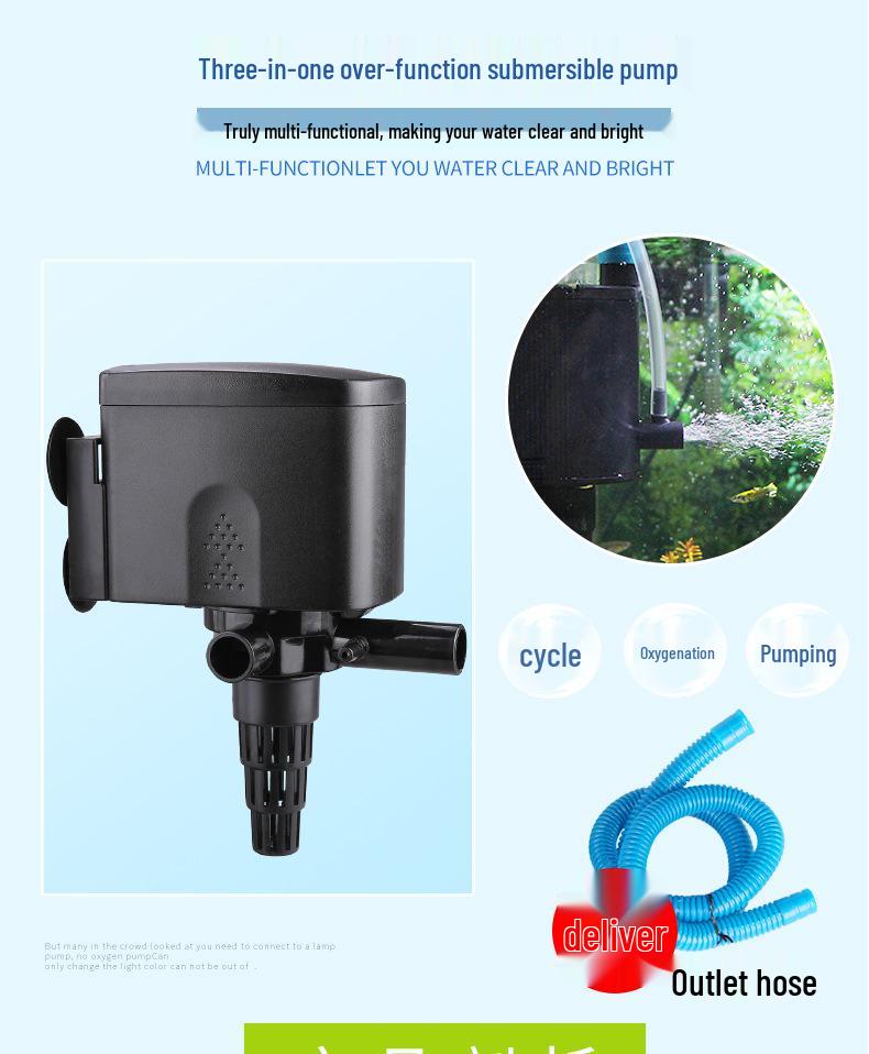 Songbao Silent Multifunctional Aquarium Pump: Submersible Three-in-One Filter with Circulation & Oxygenation.