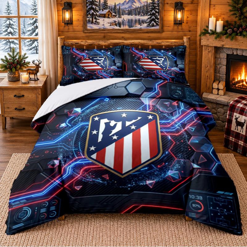 Atletico Madrid Desenli 3 Parça Nevresim Takımı Yatak Çarşafı Yastık Kılıfı Yatak Odası Dekorasyonu İçin
