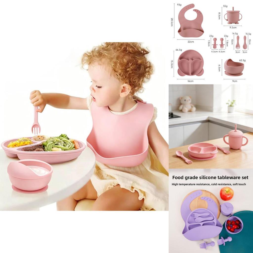Baby Silicone Feeding Set With Suction Bowl And Learning Utensils For Toddler Nutrition