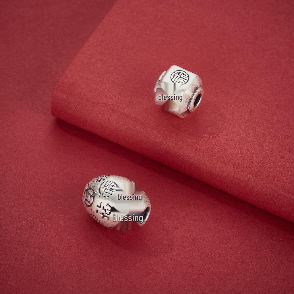 Sterling Silver 999 Luck Transfer Beads: 3D Barrel and Drum Beads for DIY Bracelet Making
