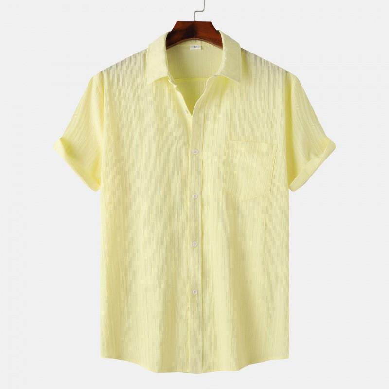Mens Solid Color Short Sleeve Casual Shirt 2026 Loose Fit Business-Casual Wear Office Outing