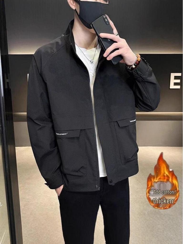 Trendy Men's Stand-Collar Padded Workwear Jacket - Warm, Loose, Versatile Autumn/Winter Outerwear
