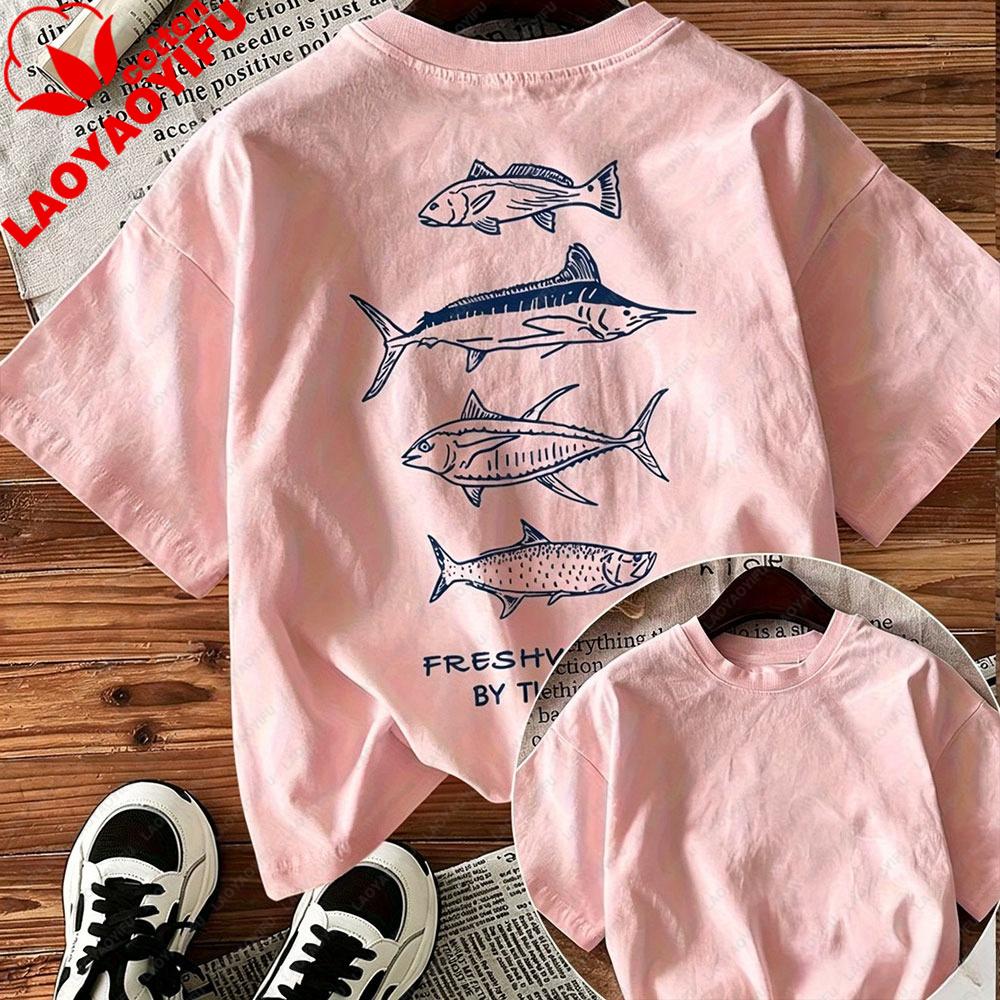 Fresh Catch Sea Fish Graphic TShirt Unisex Casual Cotton Short Sleeve Ocean Fishing Lover Tee Funny Outdoors High Quality Cotton