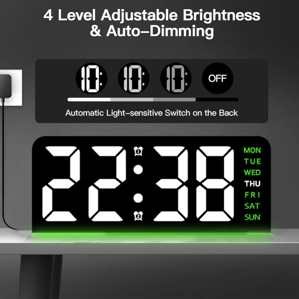 4 Levels Brightness Digital Alarm Clock Dual Alarms Electronic LED Clock  Bedside Use