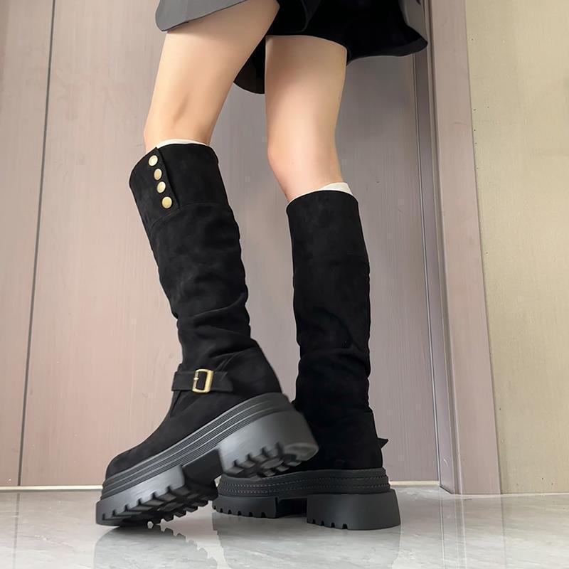 

Wasteland wind but knee boots children in autumn and winter 2025 new thick-soled suede piling boots two wear knight boots 39 чорний