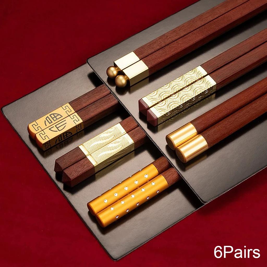 Red Wood 5/6/8/10 Pairs Chinese Chopsticks High Quality Beautiful Tableware Non Slip Sushi Food Grade Kitchen Chopstick Set