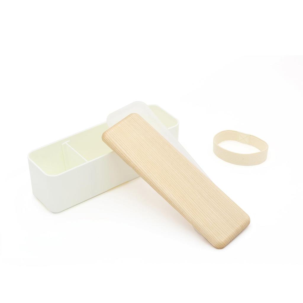 Miyoshi Seisakujyo BENTO Beautiful Streamlined Wood Grain Lunch Box with Wooden Lid Made from Hokkaido Cork Slim Lunch x x Stylish Lunch Box for Women