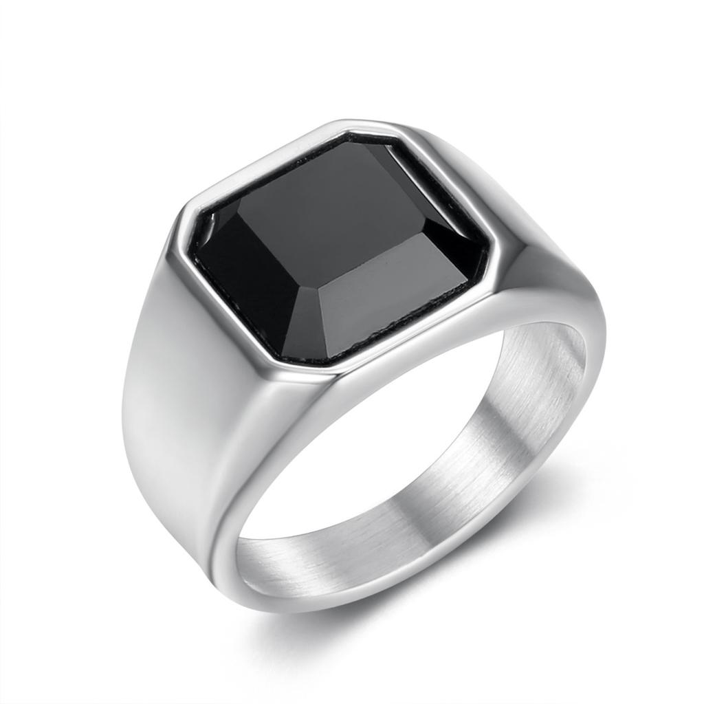 Minimalist Titanium Steel Black Gemstone Ring for Men Smooth Finish Trendy Jewelry Wholesale