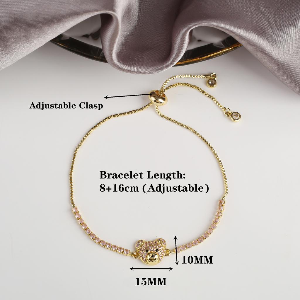 6 Colors Cute Zirconia Animal Bear Leather Braided Bracelet Classic for Man Woman Party Daily Wear Stainless Steel Jewelry Gift