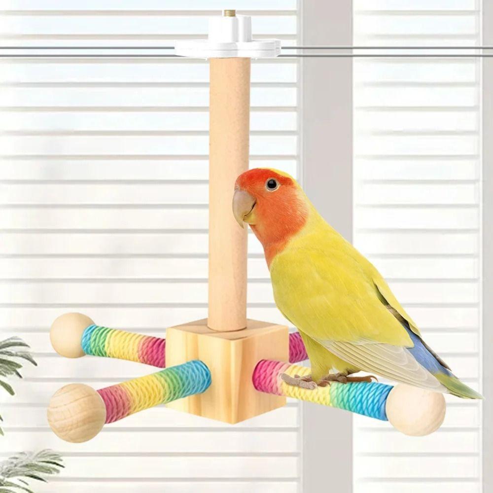 Chew-Proof Construction Wood Bird Training Stand Parrot Play Rack Small Medium Animals