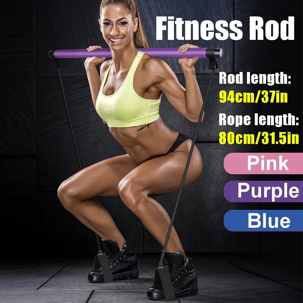 5 Resistance Loop Bands Upgraded Pilates Bar Kit With Resistance Bands Pink